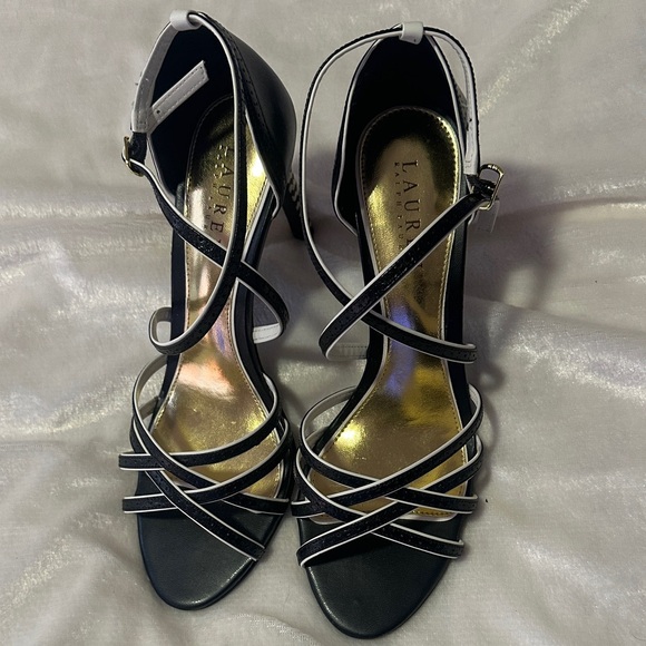 Lauren Ralph Lauren Black and White Strappy Heels - Picture 1 of 4